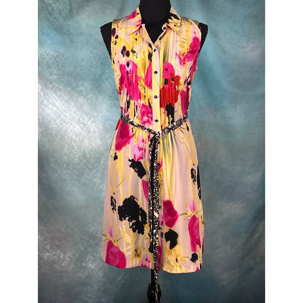 Tabitha Anthropologie Silk Floral Lace‎ Back Shirtdress Yellow Pink Size 6
